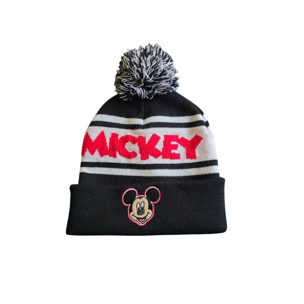 Disney Mickey Mouse knit beanie featuring red embroidered logo & striped design